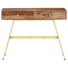 Writing Desk w 2 Drawers | 39’’ Brown Sheesham Wood | Gold Metal BM340559
