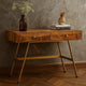 Writing Desk w 2 Drawers | 39" Brown Sheesham Wood | Gold Metal