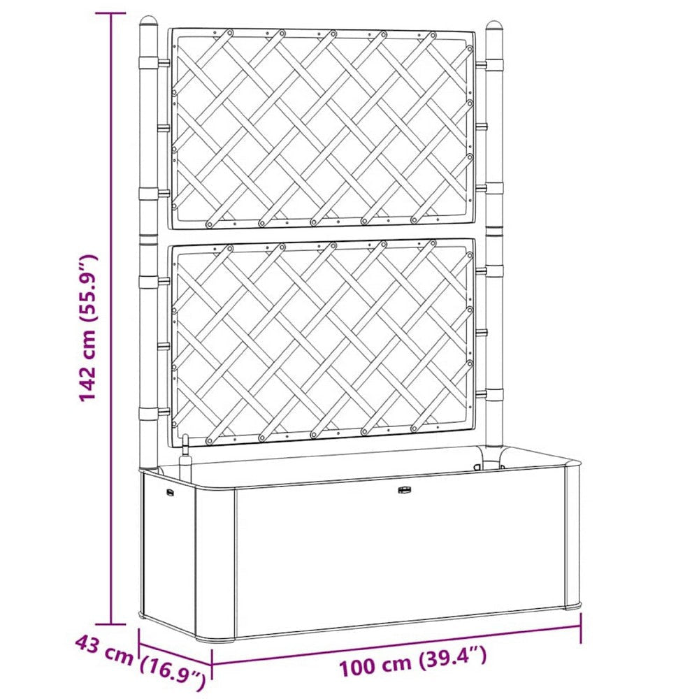 Planter Box w Trellis | 56’’ Gray Plastic | Open Diamond Design BM340561