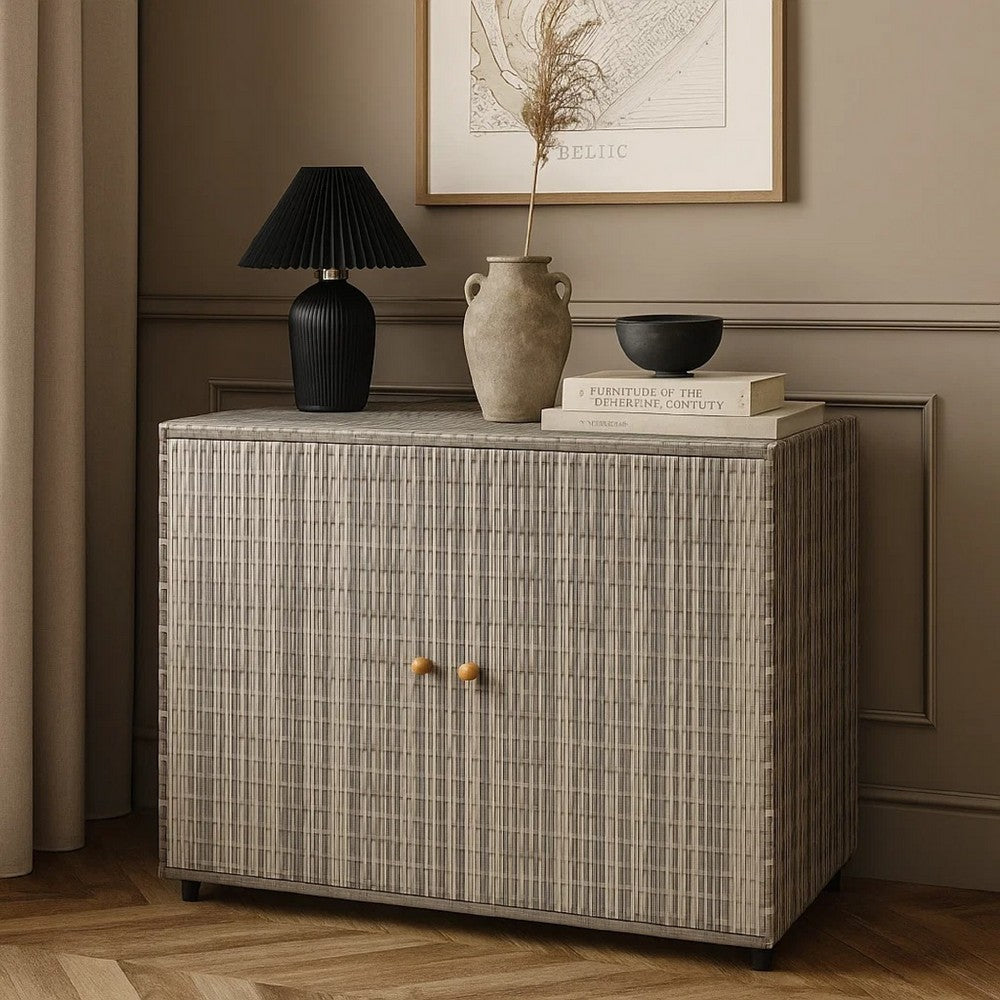 39" Garden Storage Cabinet | 2 Doors | Gray Poly Rattan Body