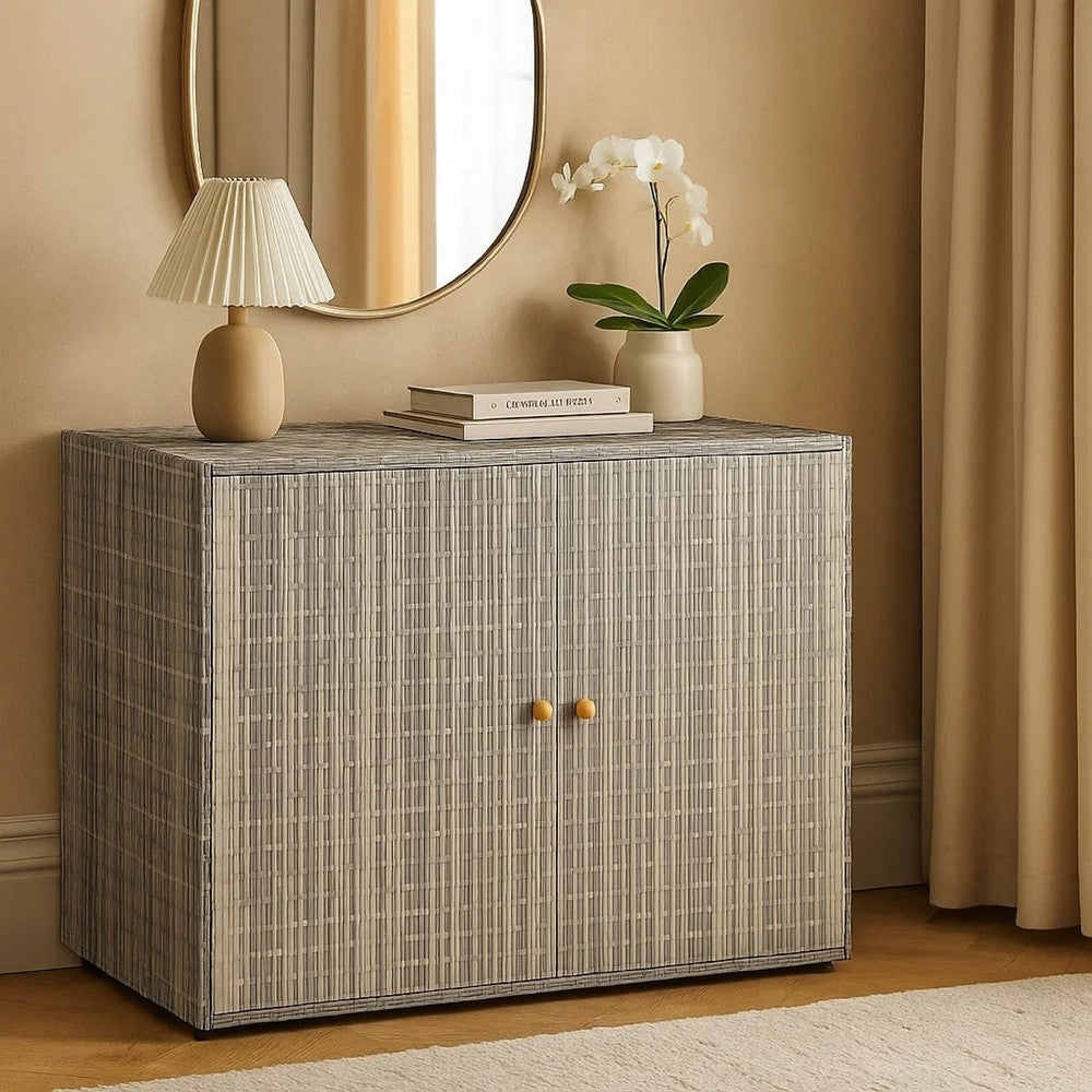 39" Garden Storage Cabinet | 2 Doors | Gray Poly Rattan Body