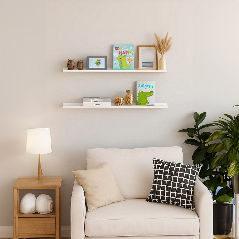 Yuli Modern Wall Shelf Set of 2 | White MDF | Raised Ledge Design 39’’ BM340563