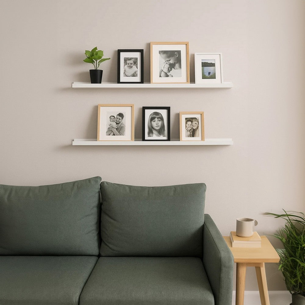 Yuli Modern Wall Shelf Set of 2 | White MDF | Raised Ledge Design  39"
