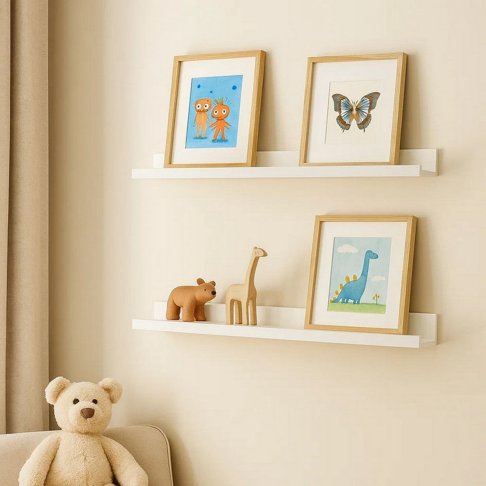 Yuli Modern Wall Shelf Set of 2 | Raised Ledge Design | White MDF 39’’