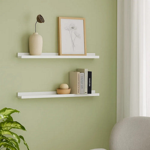 Yuli Modern Wall Shelf Set of 2 | Raised Ledge Design | White MDF 39’’