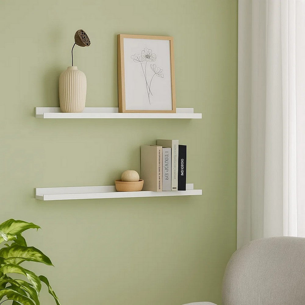 Yuli Modern Wall Shelf Set of 2 | Raised Ledge Design | White MDF 39"
