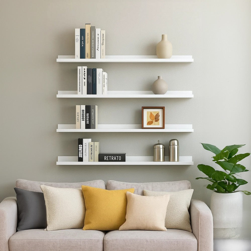 Yuli Modern Wall Shelf Set of 4 | Raised Ledge Design | White MDF 39"