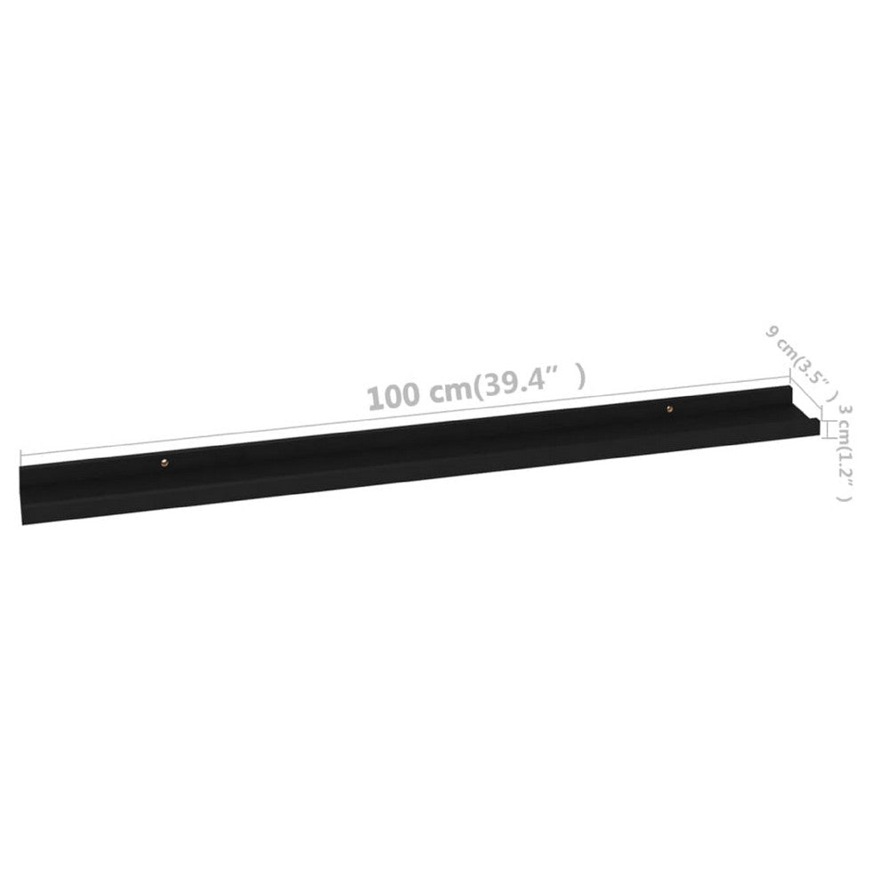 Yuli Modern Wall Shelf Set of 4 | Raised Ledge Design | Black MDF 39’’