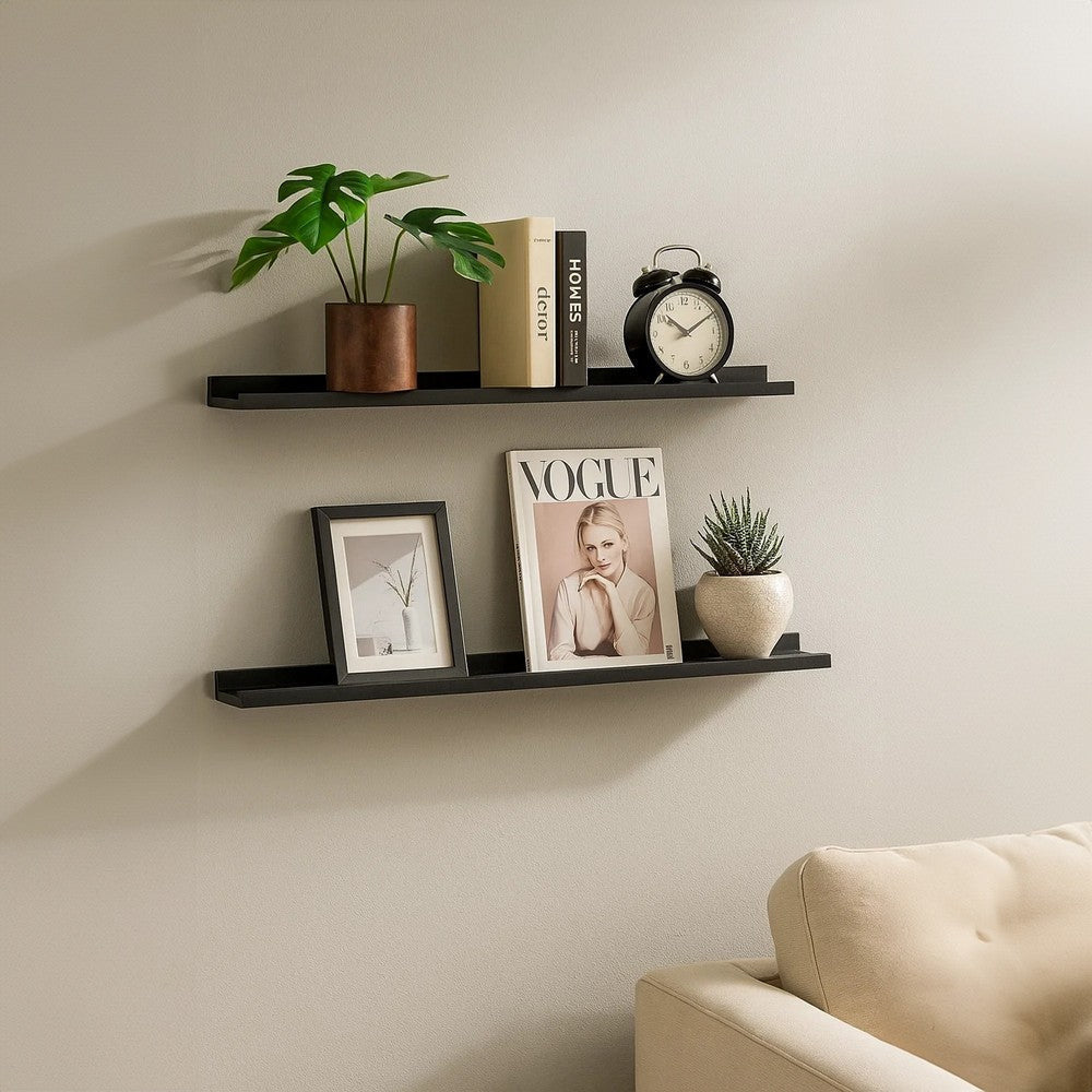 Yuli Modern Wall Shelf Set of 4 | Raised Ledge Design | Black MDF 39’’