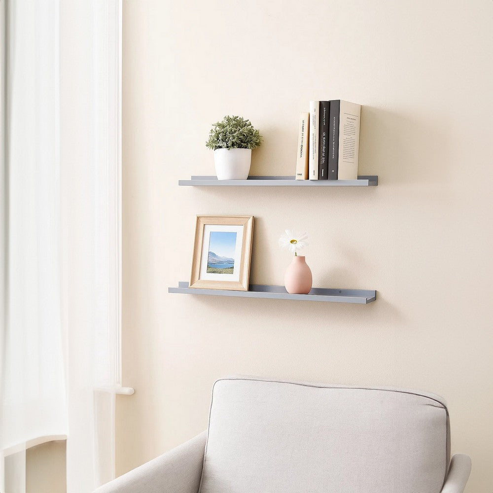 Yuli Modern Wall Shelf Set of 2 | Raised Ledge Design | Gray MDF 39’’