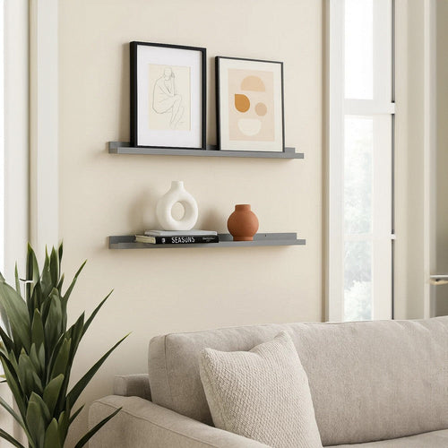 Yuli Modern Wall Shelf Set of 2 | Raised Ledge Design | Gray MDF 39’’