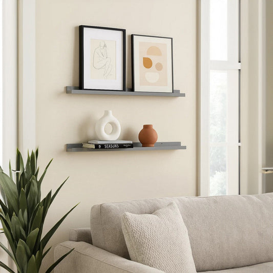 Yuli Modern Wall Shelf Set of 2 | Raised Ledge Design | Gray MDF 39’’