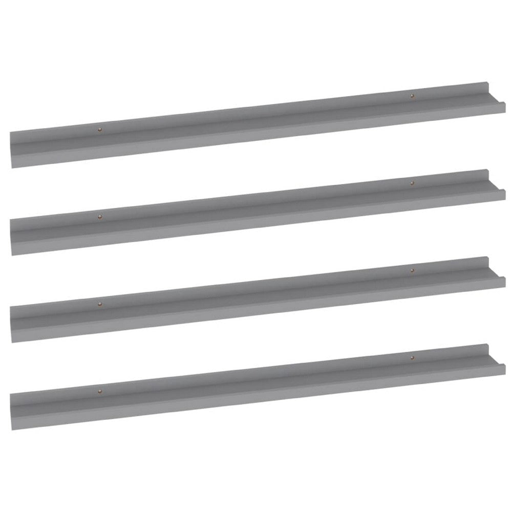 Yuli Modern Wall Shelf Set of 4 | Raised Ledge Design | Gray MDF 39"