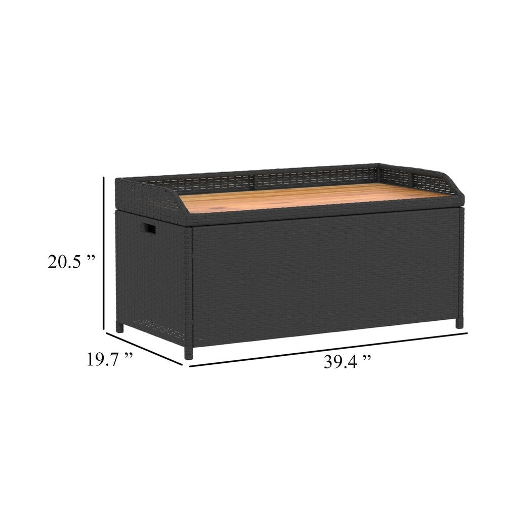 Foto Outdoor Bench | 39’’ | Black Wicker Rattan | Under Seat Storage BM340570