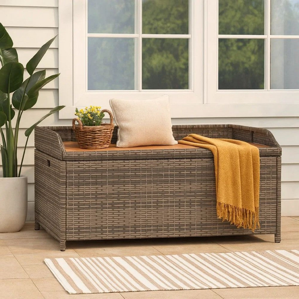 Foto Outdoor Bench | 39" | Gray Wicker Rattan | Under Seat Storage