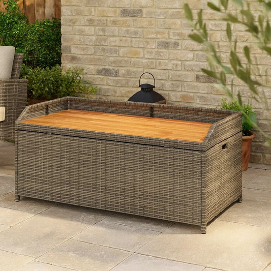 Foto Outdoor Bench | 39" | Gray Wicker Rattan | Under Seat Storage