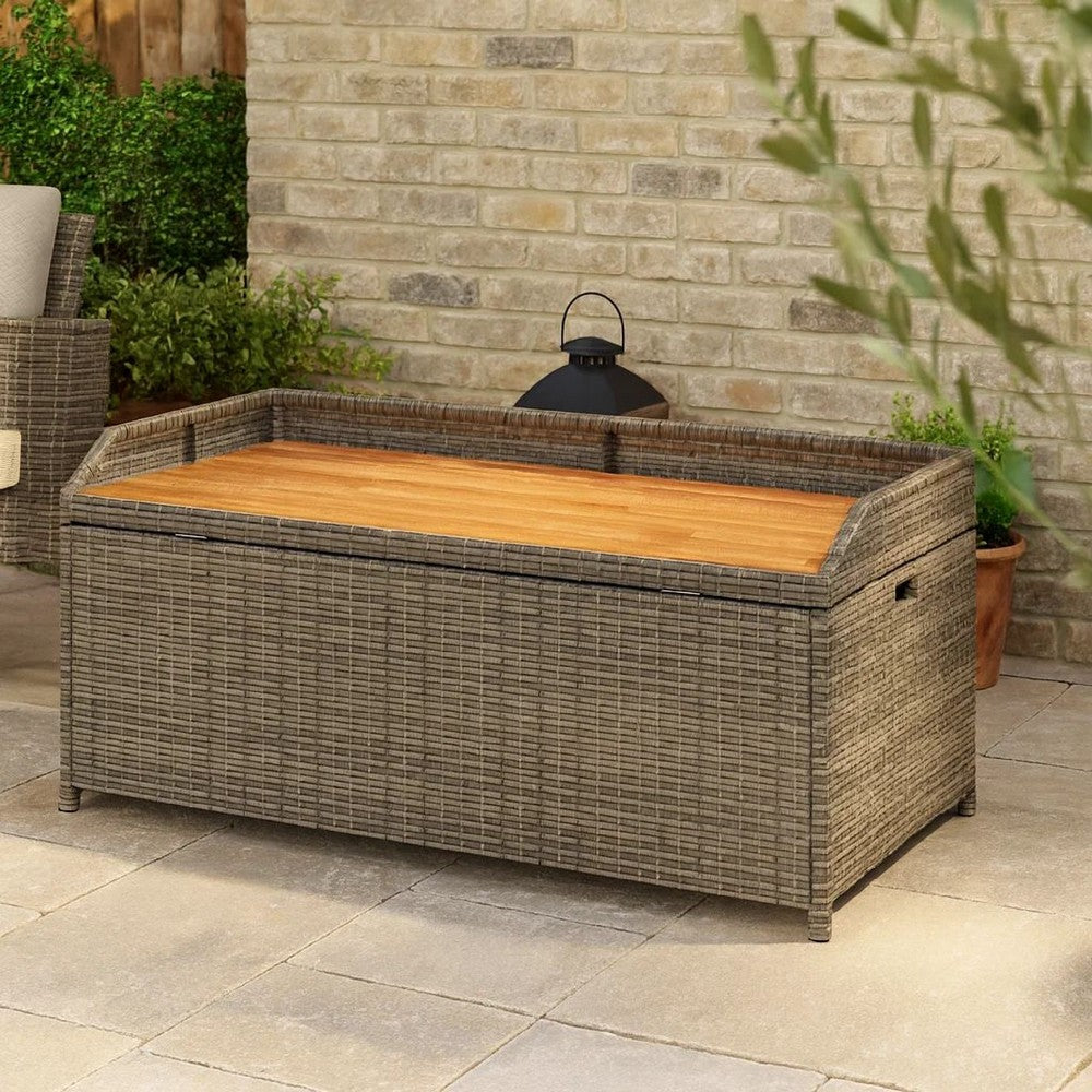 Foto Outdoor Bench | 39" | Gray Wicker Rattan | Under Seat Storage