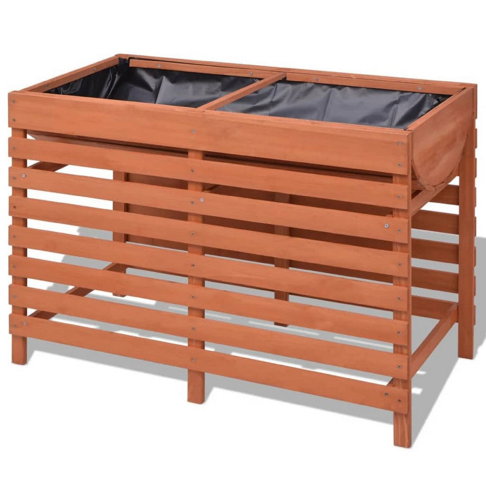 Outdoor Raised Planter | 39’’ | Slatted Design | Brown Solid Fir Wood BM340572