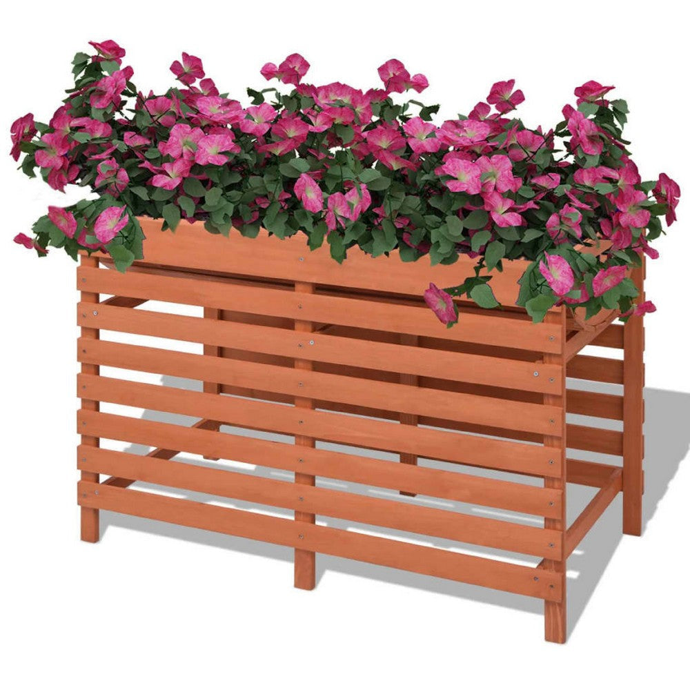 Outdoor Raised Planter | 39" | Slatted Design | Brown Solid Fir Wood