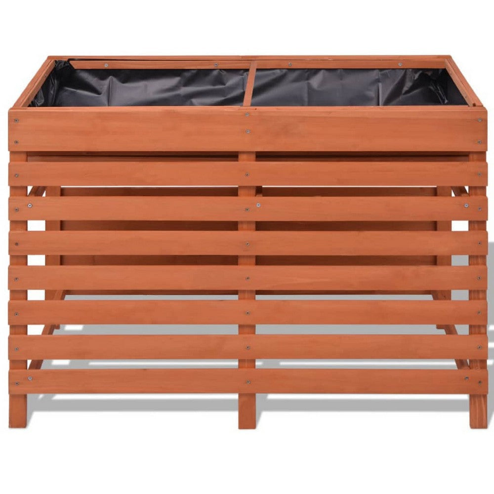 Outdoor Raised Planter | 39’’ | Slatted Design | Brown Solid Fir Wood BM340572