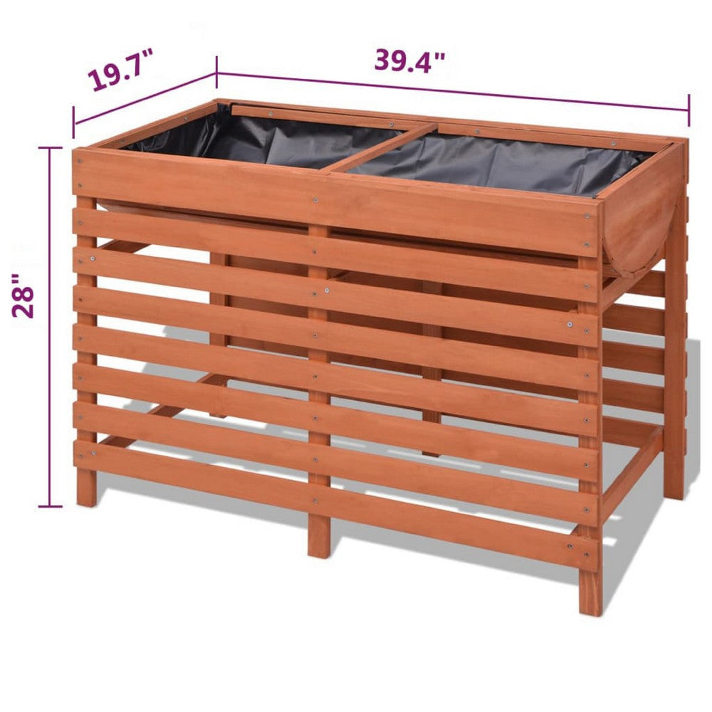 Outdoor Raised Planter | 39’’ | Slatted Design | Brown Solid Fir Wood BM340572