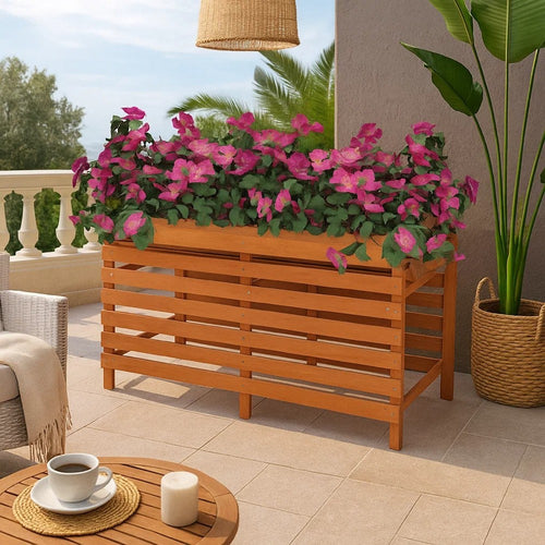 Outdoor Raised Planter | 39" | Slatted Design | Brown Solid Fir Wood
