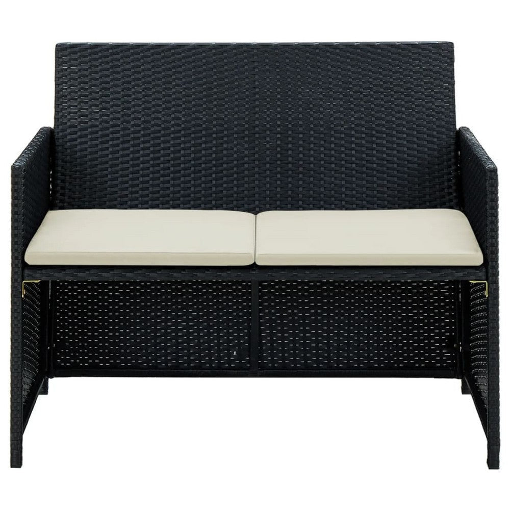 Naha Outdoor Sofa | 39’’ | Black Wicker Rattan Frame | Beige Padded Seat BM340573