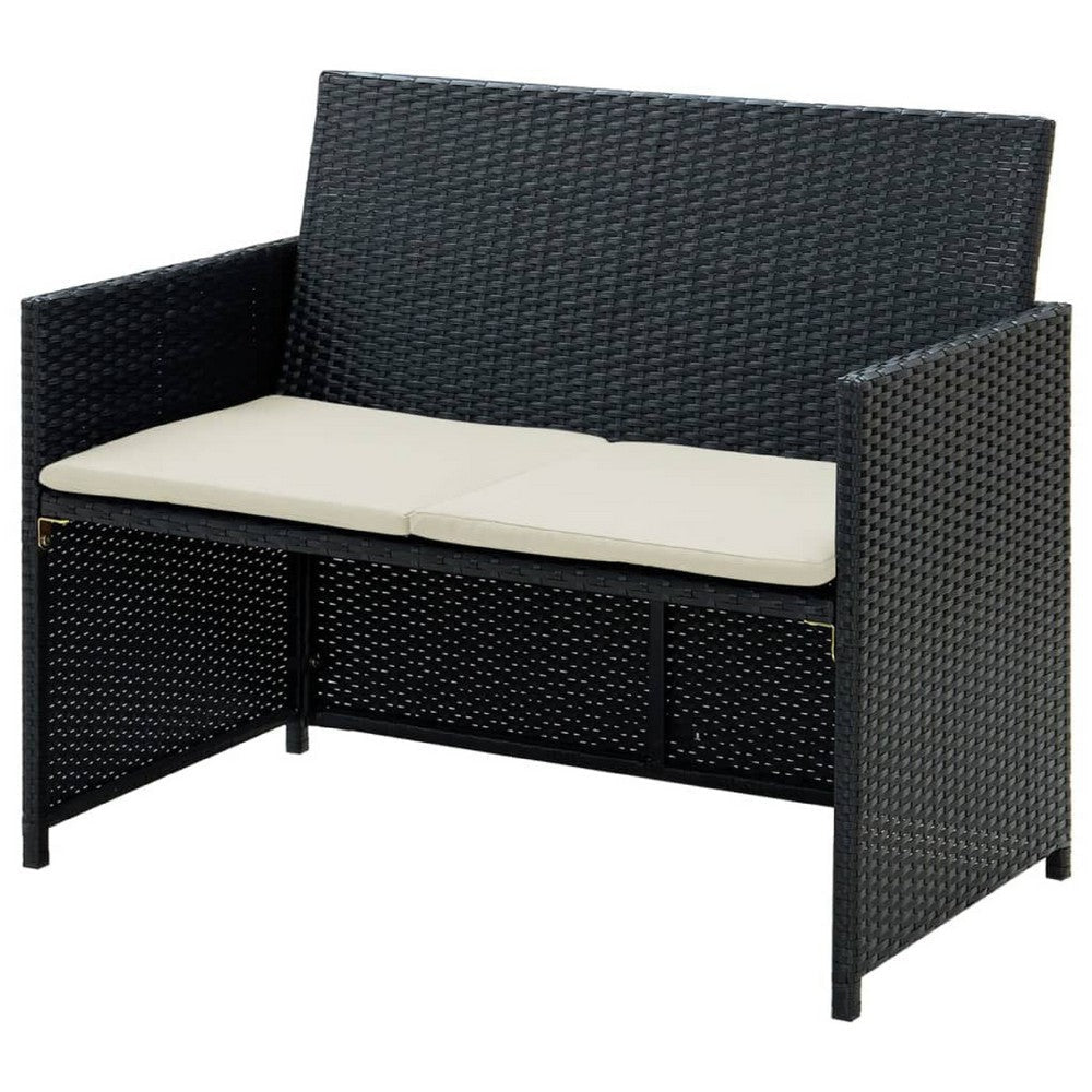 Naha Outdoor Sofa | 39’’ | Black Wicker Rattan Frame | Beige Padded Seat BM340573