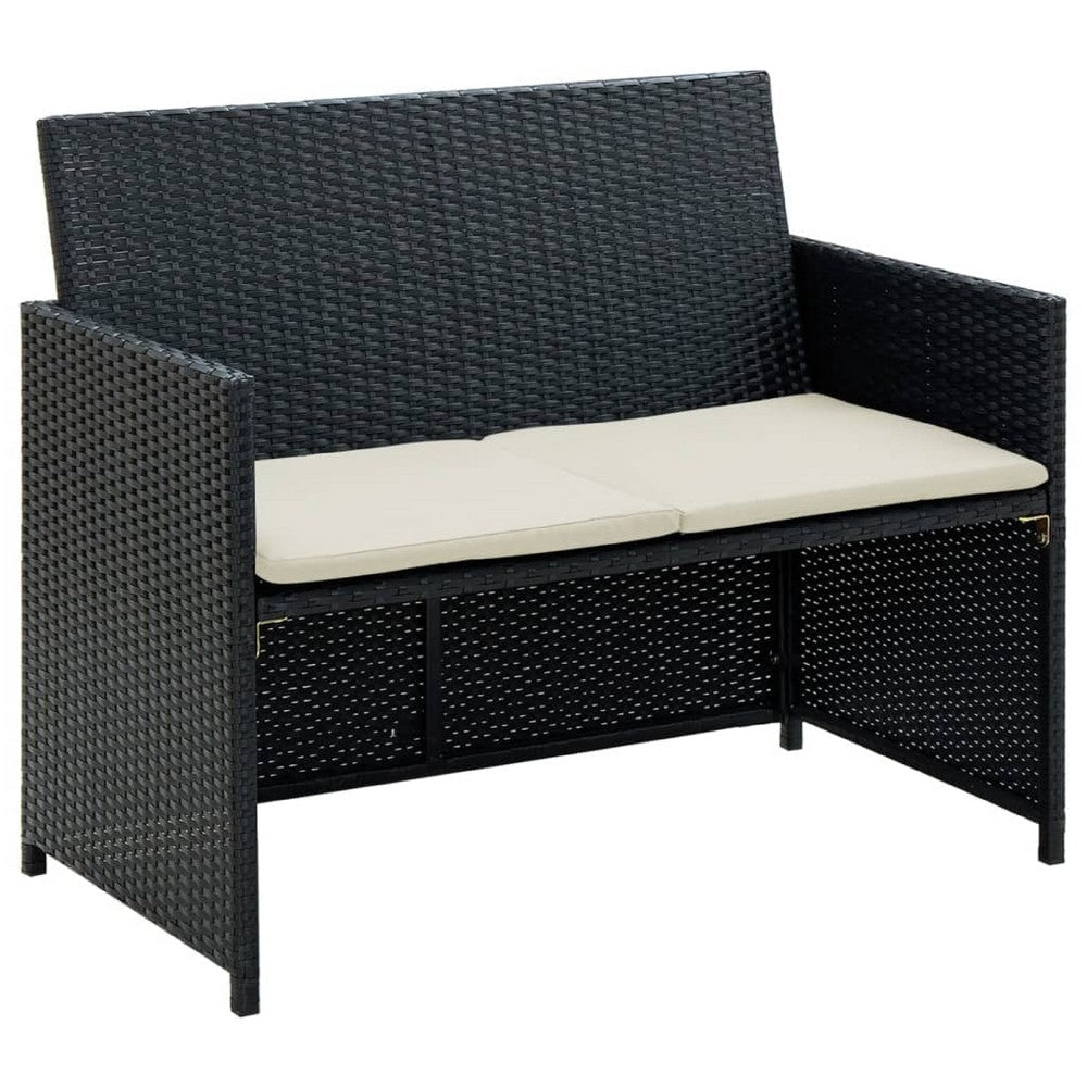 Naha Outdoor Sofa | 39" | Black Wicker Rattan Frame | Beige Padded Seat