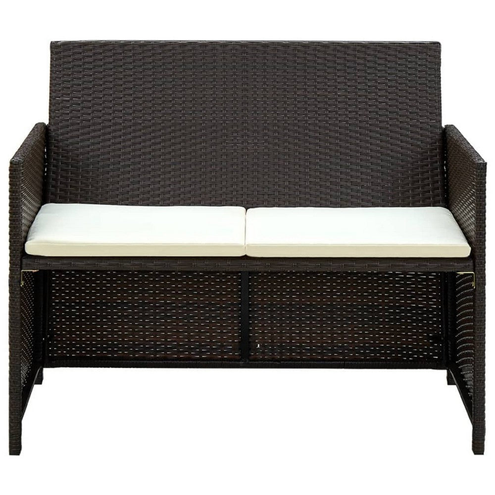 Naha Outdoor Sofa | 39’’ | Brown Wicker Rattan Frame | Cream Padded Seat BM340574