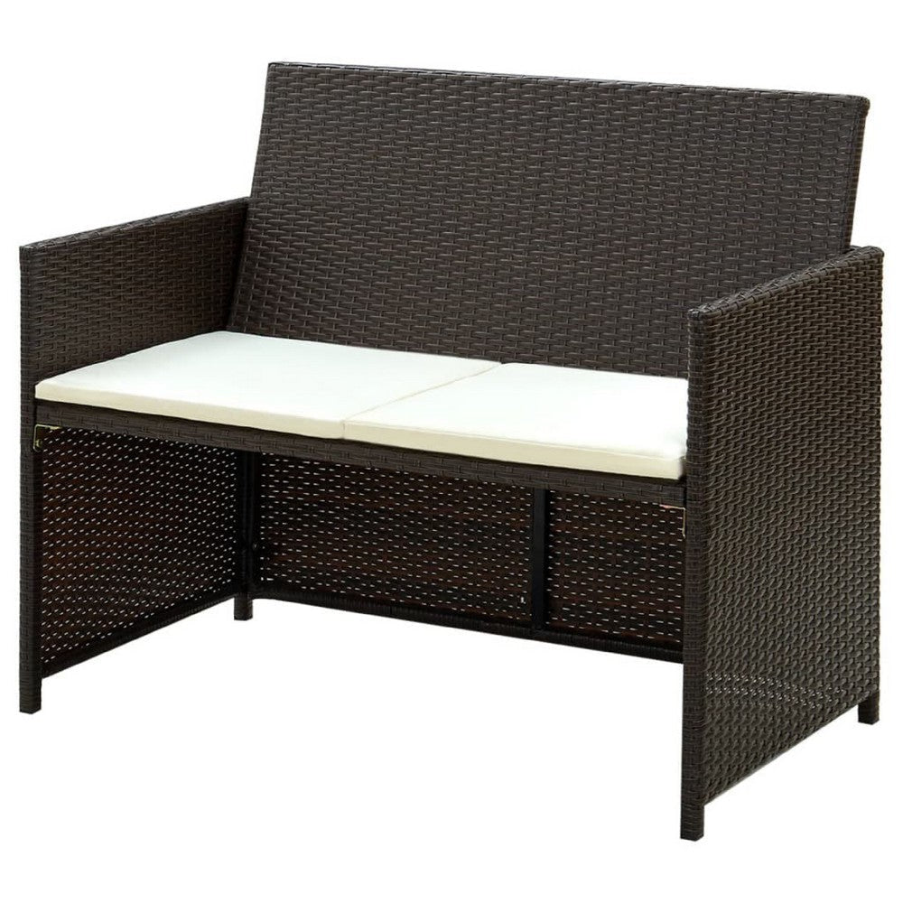 Naha Outdoor Sofa | 39’’ | Brown Wicker Rattan Frame | Cream Padded Seat BM340574