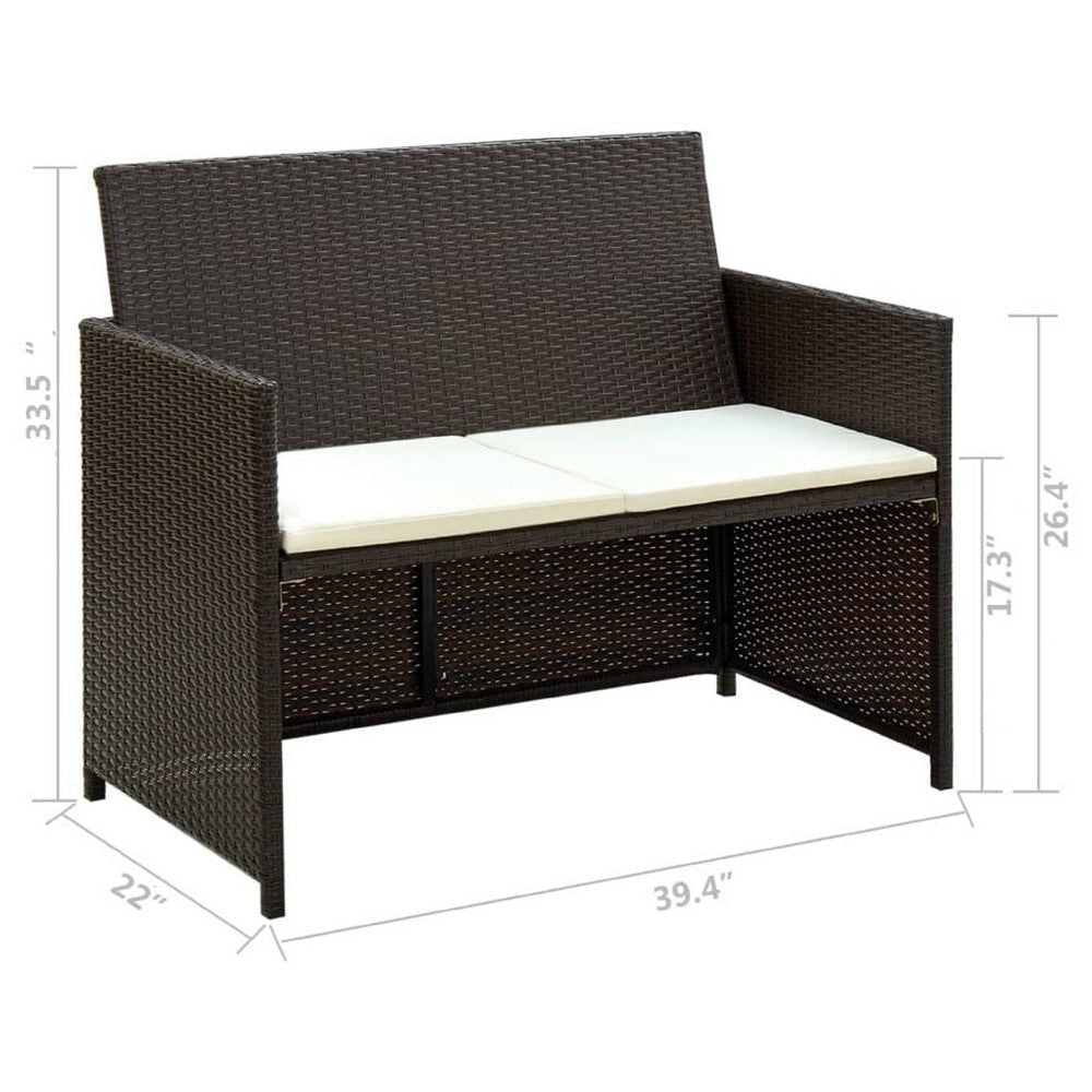 Naha Outdoor Sofa | 39’’ | Brown Wicker Rattan Frame | Cream Padded Seat BM340574