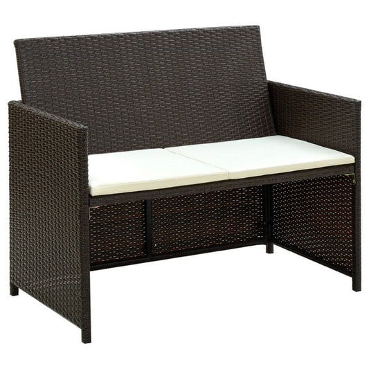 Naha Outdoor Sofa | 39" | Brown Wicker Rattan Frame | Cream Padded Seat