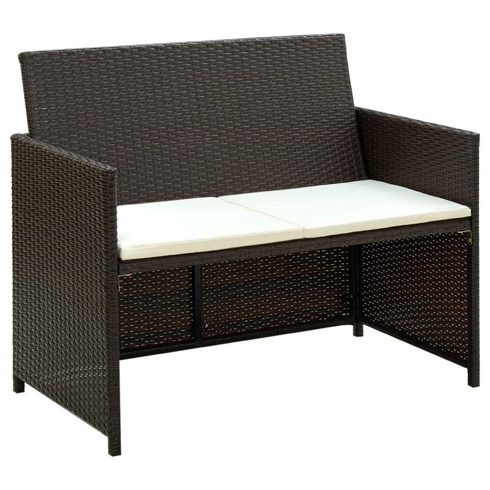 Naha Outdoor Sofa | 39" | Brown Wicker Rattan Frame | Cream Padded Seat