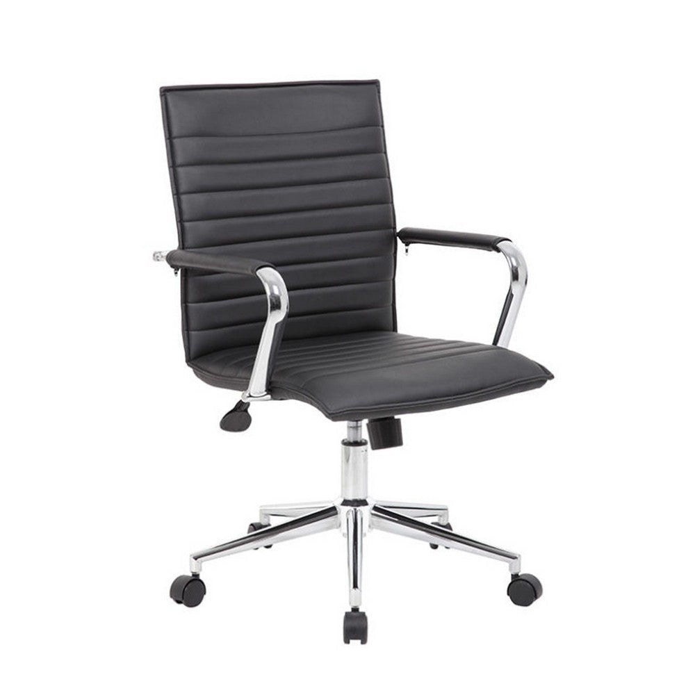 Kenny Commercial Grade Rolling Office Armchair Chrome Arms | Black Vinyl BM340707