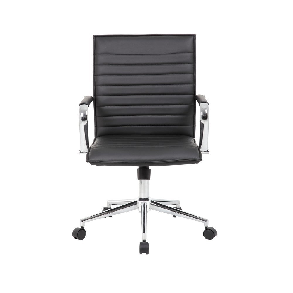 Kenny Commercial Grade Rolling Office Armchair Chrome Arms | Black Vinyl BM340707