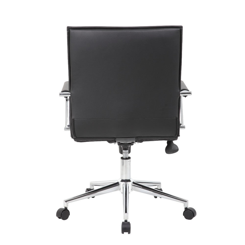 Kenny Commercial Grade Rolling Office Armchair Chrome Arms | Black Vinyl BM340707