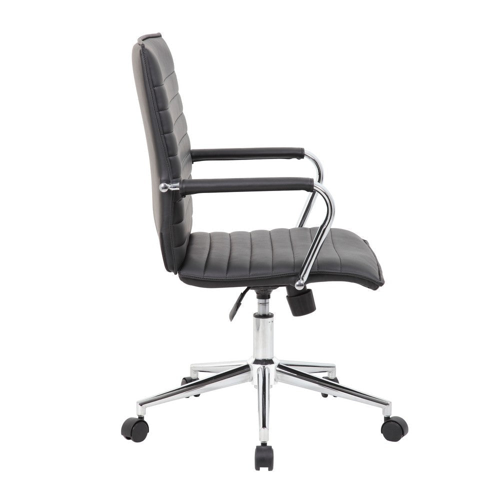 Kenny Commercial Grade Rolling Office Armchair Chrome Arms | Black Vinyl BM340707