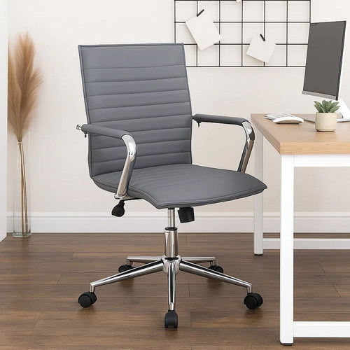 Kenny Commercial Grade Chair w Chrome Arms & Metal Base | Gray Vinyl BM340708
