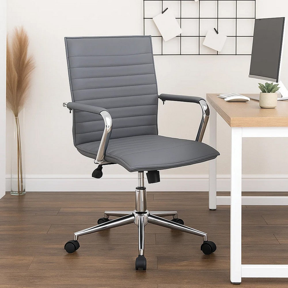 Kenny Commercial Grade Chair w Chrome Arms & Metal Base | Gray Vinyl BM340708