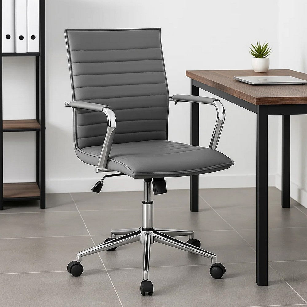 Kenny Commercial Grade Chair w Chrome Arms & Metal Base | Gray Vinyl BM340708