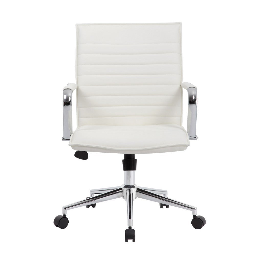 Kenny Commercial Grade Chair w Chrome Arms & Metal Base | White PU Vinyl BM340709