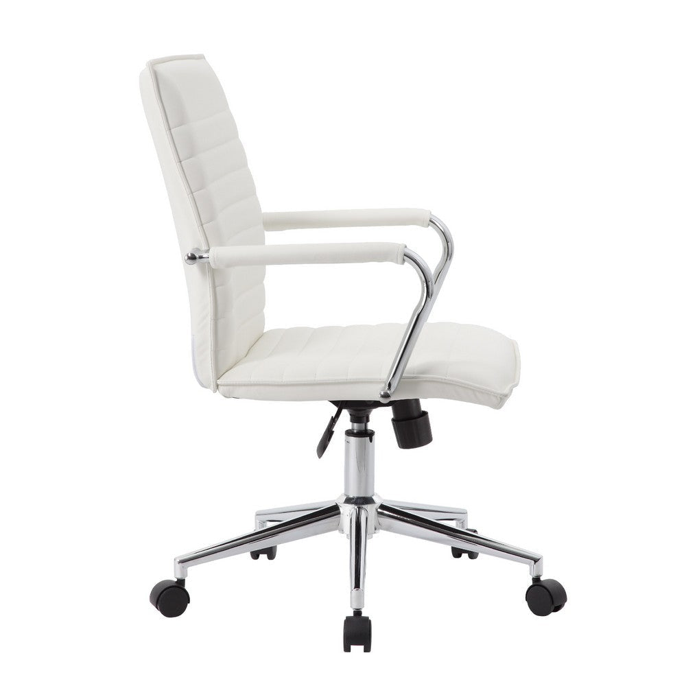 Kenny Commercial Grade Chair w Chrome Arms & Metal Base | White PU Vinyl BM340709