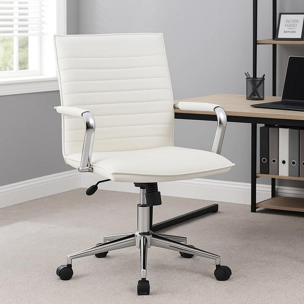 Kenny Commercial Grade Chair w Chrome Arms & Metal Base | White PU Vinyl BM340709