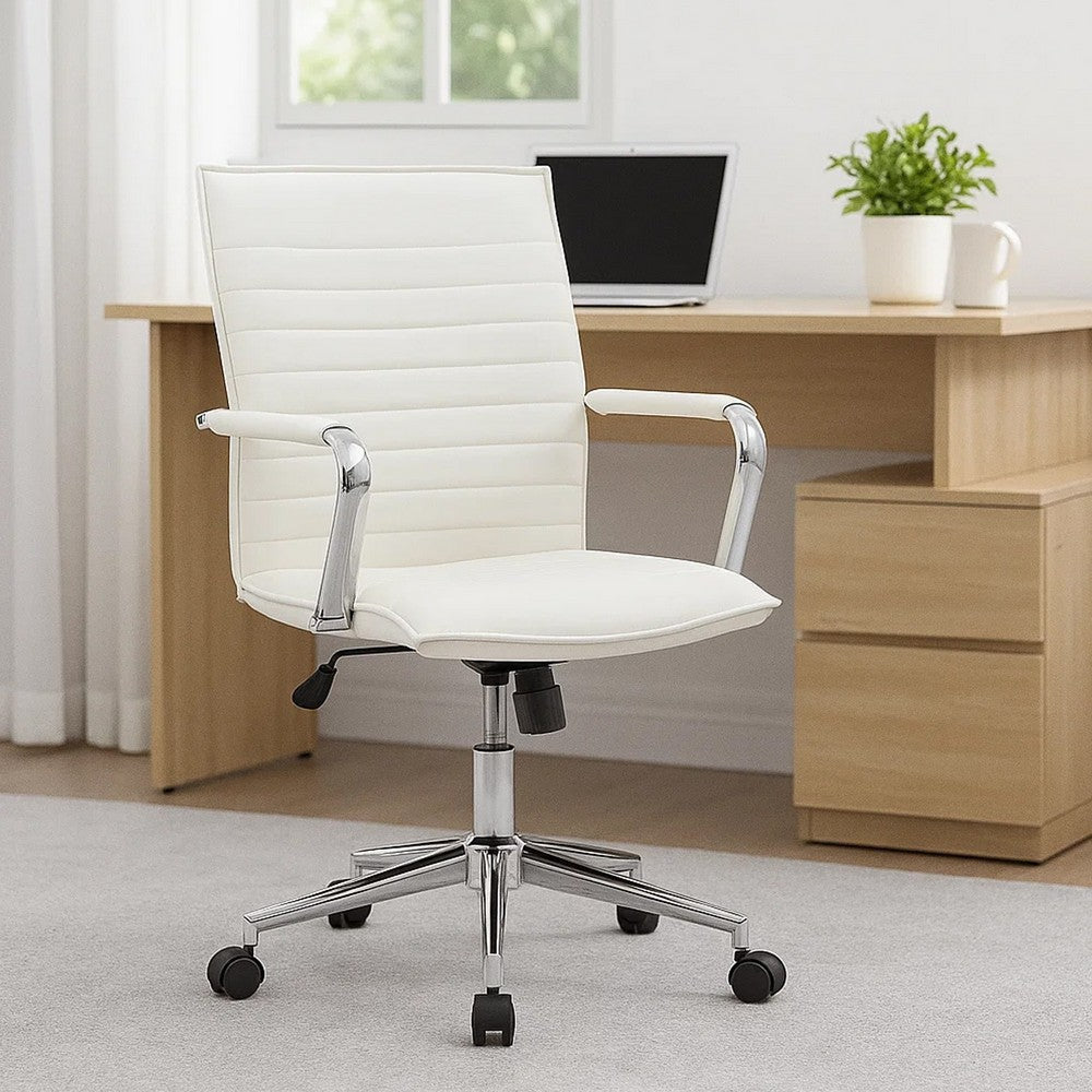 Kenny Commercial Grade Chair w Chrome Arms & Metal Base | White PU Vinyl BM340709