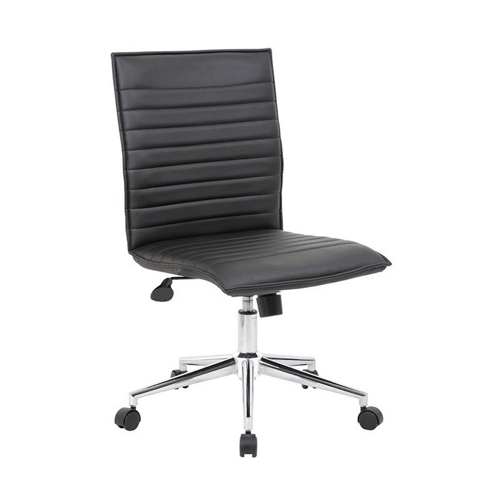 Haily Rolling Armless Commercial Grade Chair w Chrome Base | Black Vinyl BM340710