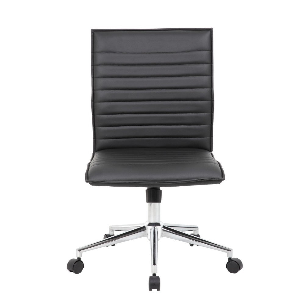 Haily Rolling Armless Commercial Grade Chair w Chrome Base | Black Vinyl BM340710