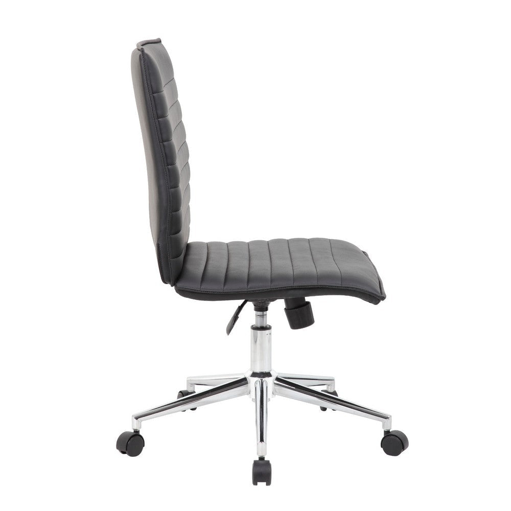Haily Rolling Armless Commercial Grade Chair w Chrome Base | Black Vinyl BM340710