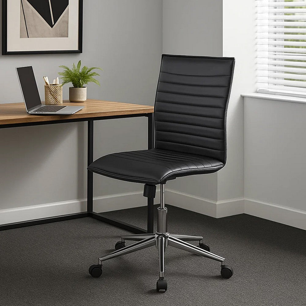 Haily Rolling Armless Commercial Grade Chair w Chrome Base | Black Vinyl BM340710