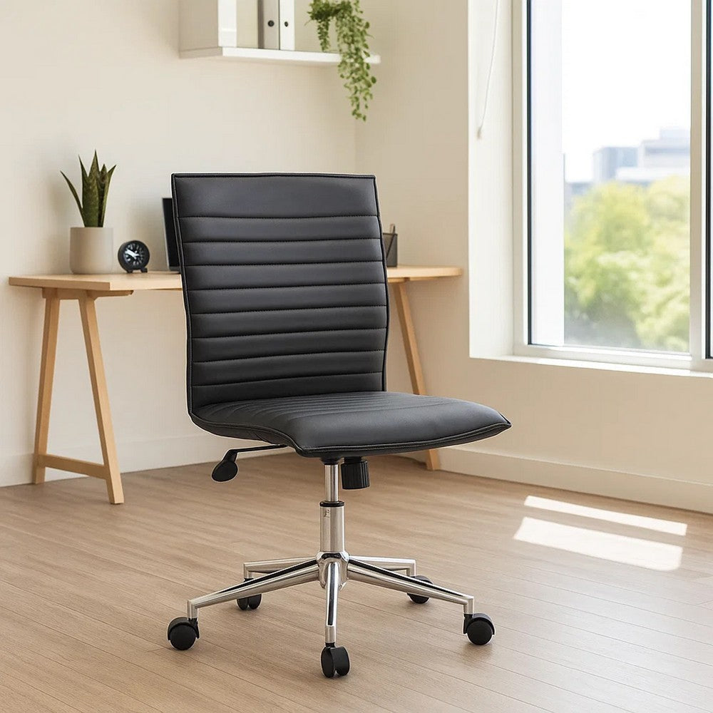 Haily Rolling Armless Commercial Grade Chair w Chrome Base | Black Vinyl